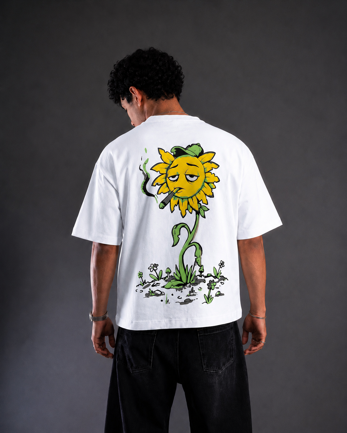 White Smoking Sunflower T-Shirt