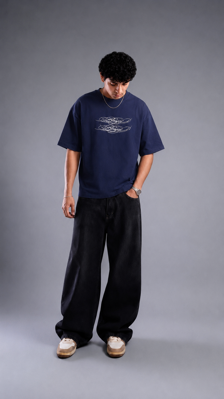 Navy Blue Cotton Tee - Bongzi Cross