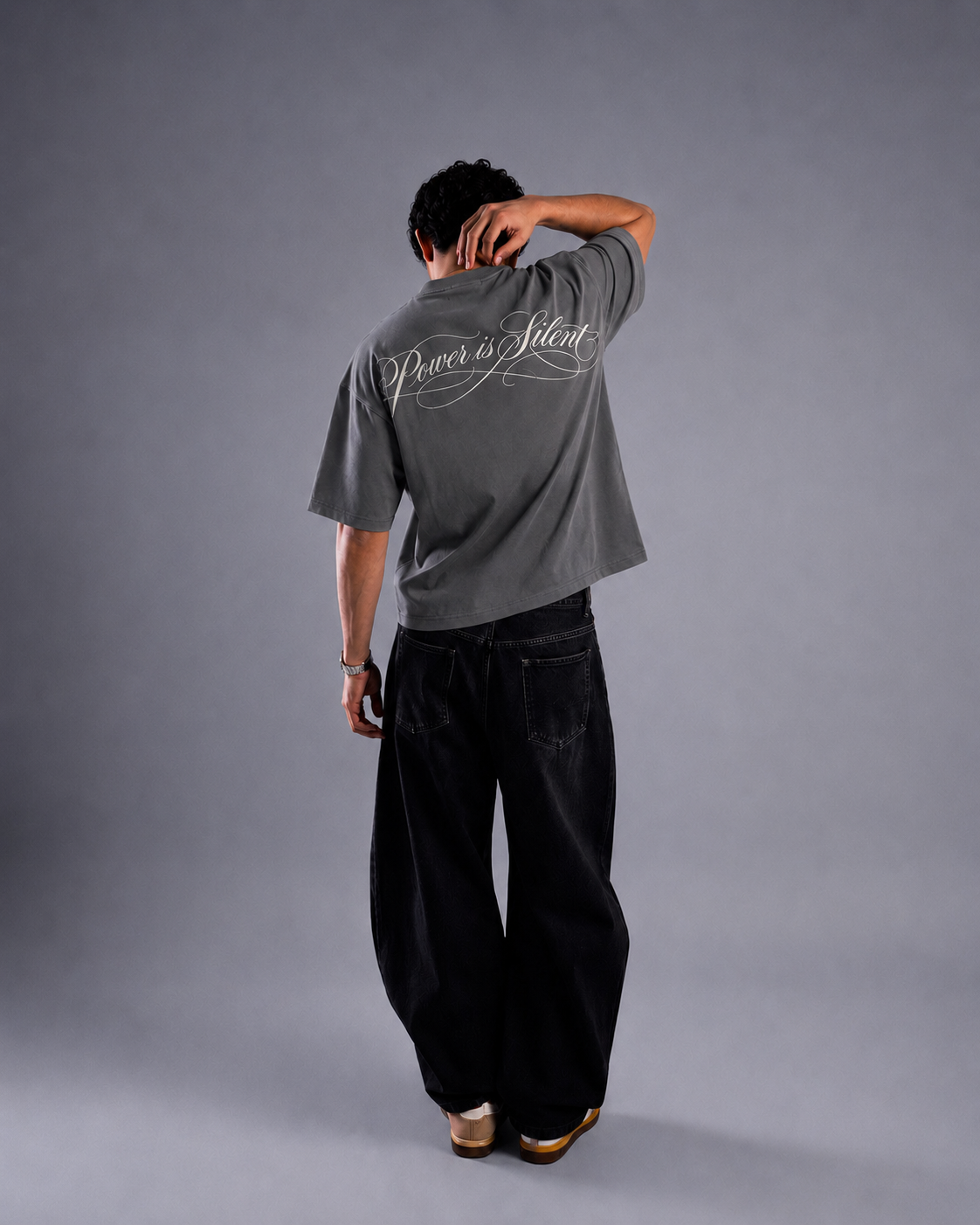 Dark Grey Cotton Tee - Power IS Silent