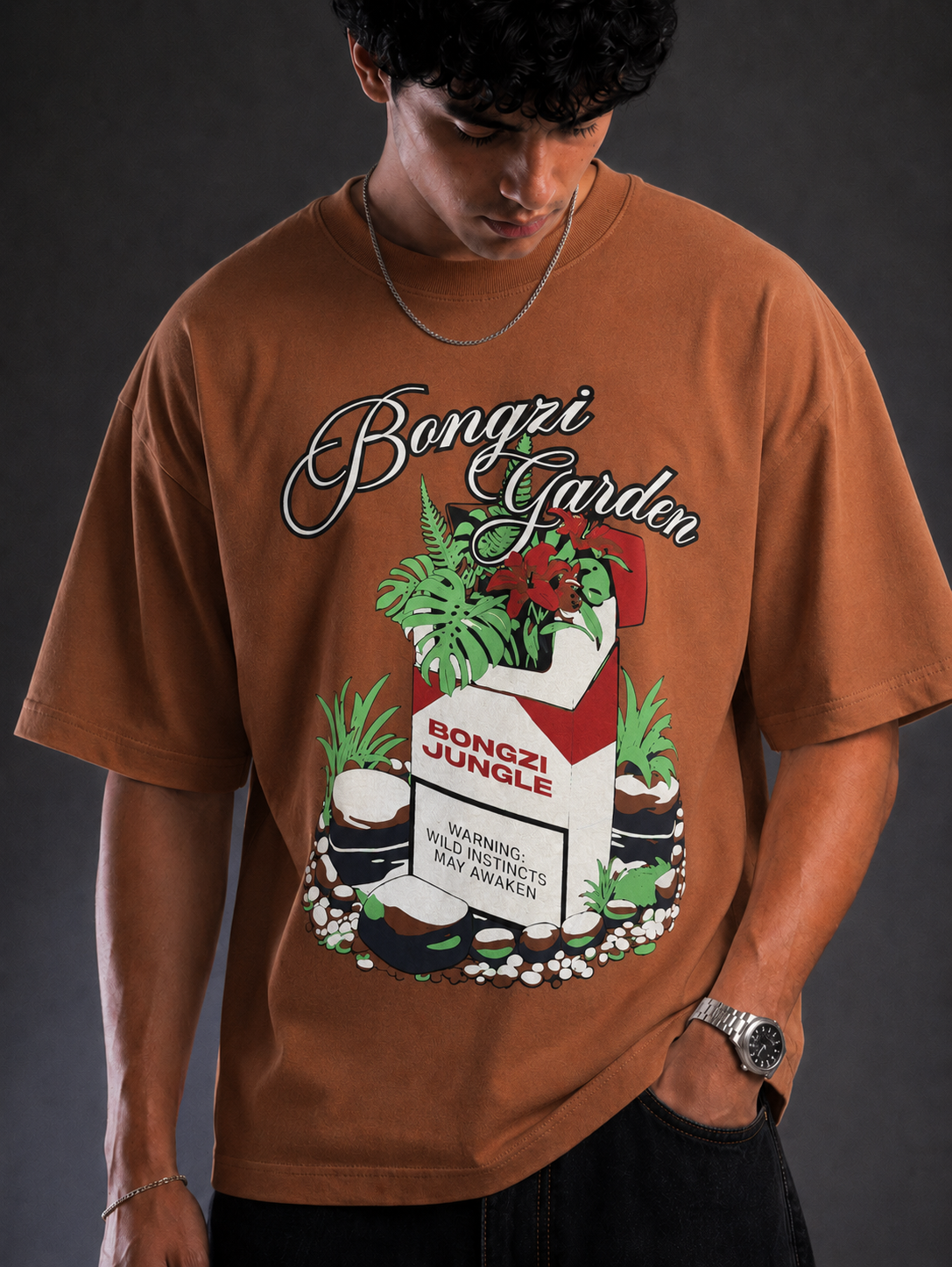 Brown Cotton Tee - Bongzi Garden