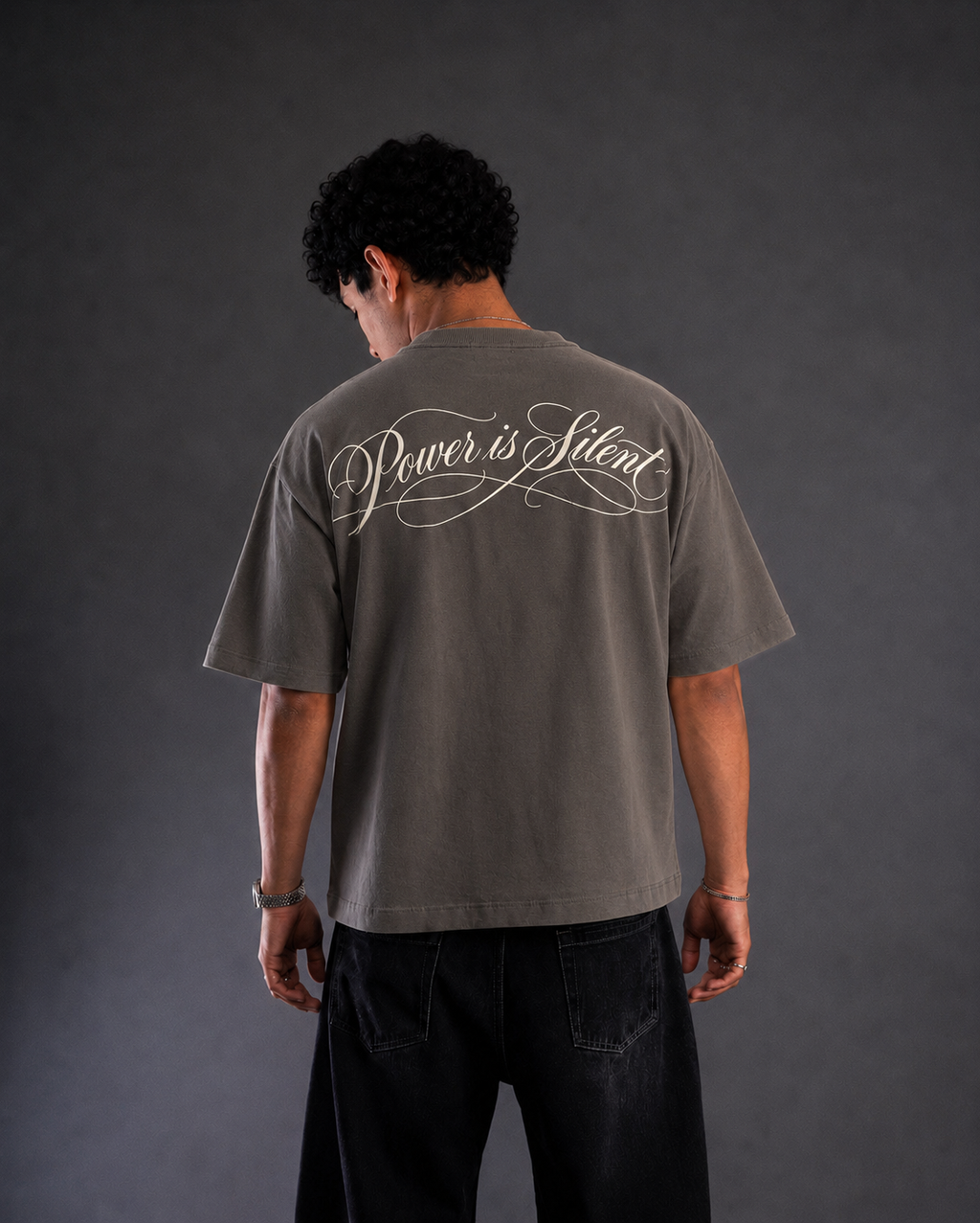 Dark Grey Cotton Tee - Power IS Silent