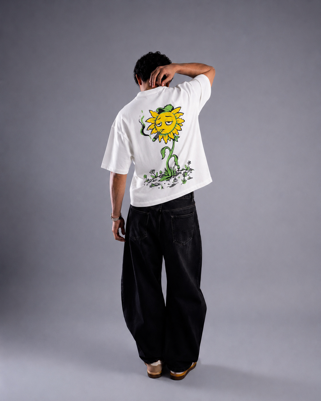White Smoking Sunflower T-Shirt
