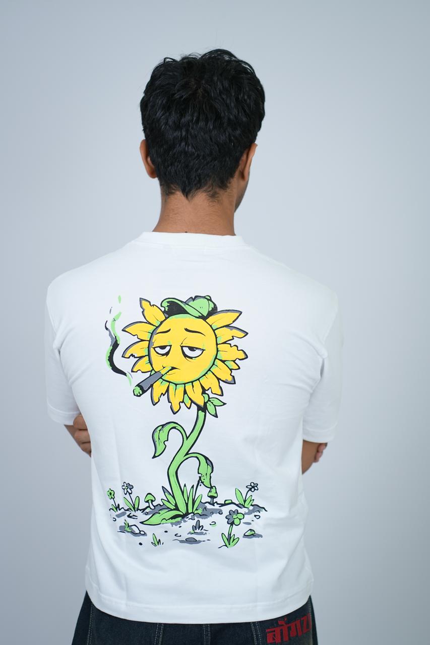 White Smoking Sunflower T-Shirt