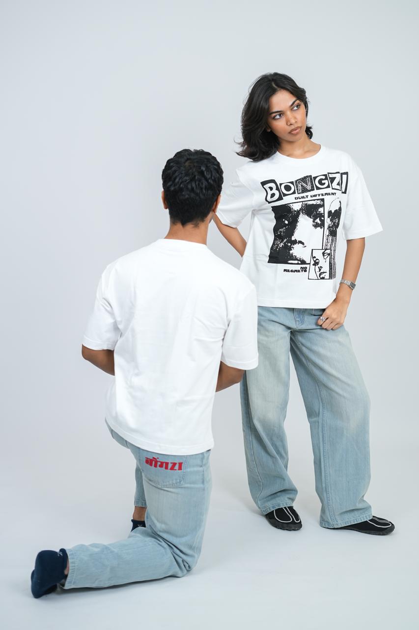 White Cotton Built Diffrent T-Shirt